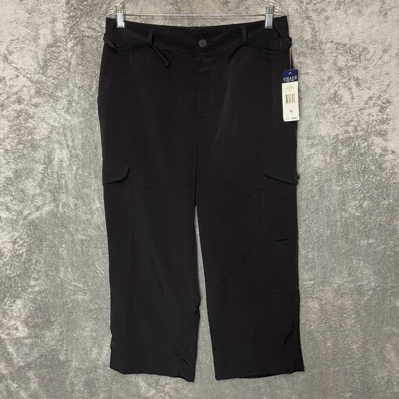 Chaps Women Activewear High Rise Wide Leg Straight Cropped Cargo Pants 12 Black - Picture 1 of 10